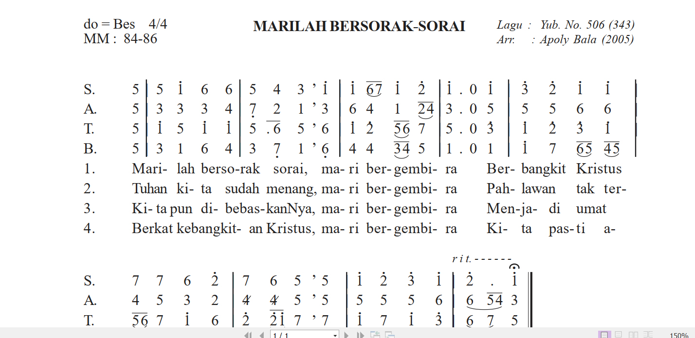 Marilah Bersorak Sorai - Arr.Apoly Bala (Yub. No.506)