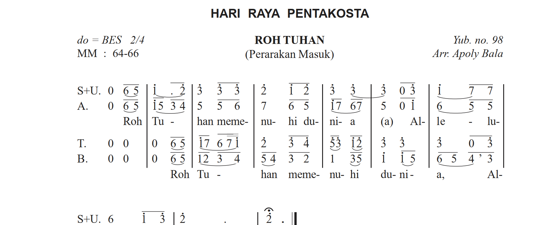 Roh Tuhan - Arr.Apoly Bala (Yub. No.98)